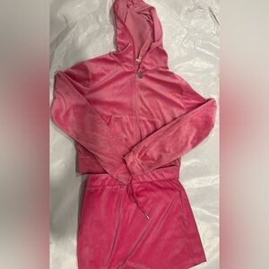 Y2K Pink Velvet Juicy Couture Jennifer Lopez Inspired Mini Skirt and Hoodie Set